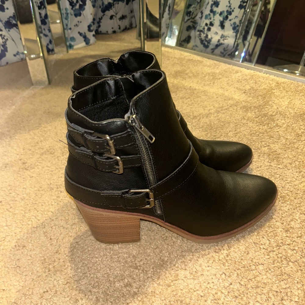 Black faux leather booties